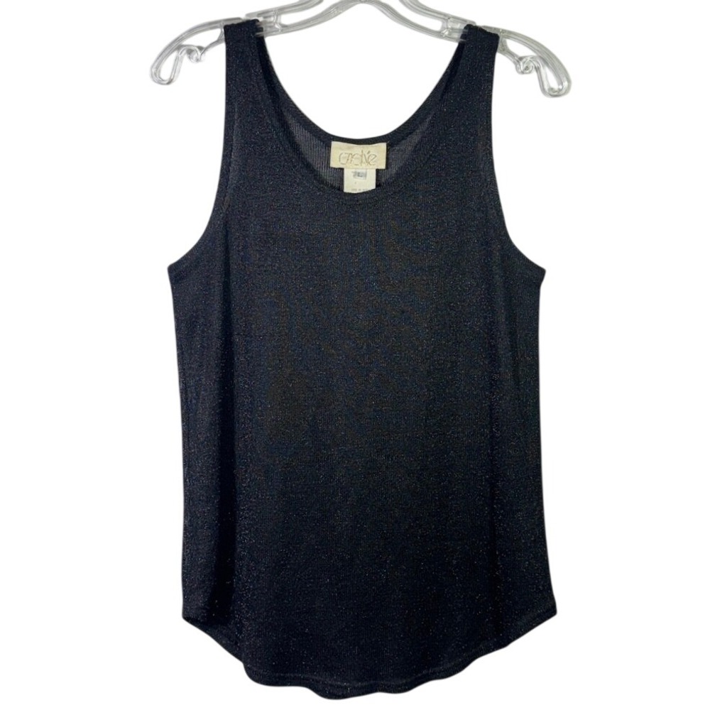 Cache Vintage 90s Black Lurex Metallic Sheer Knit Tank Top Size Large Whimsigoth